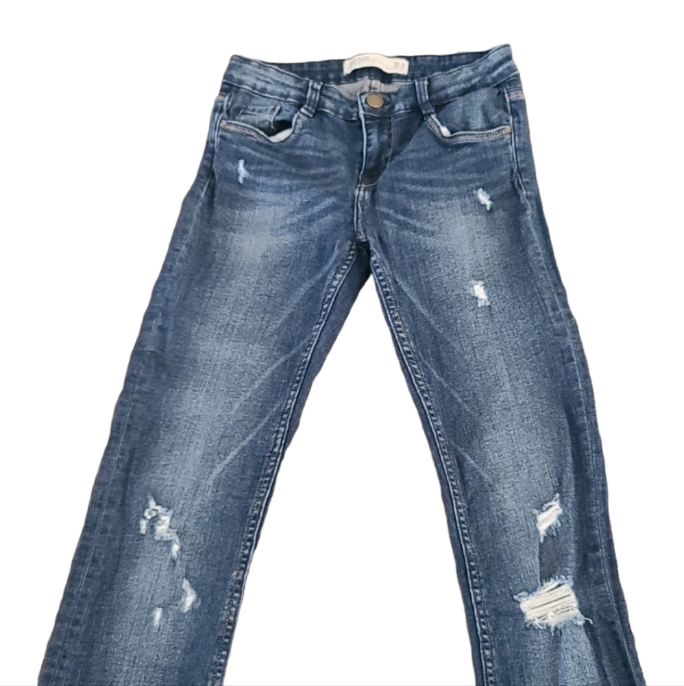 ZARA Trafaluc Distressed Skinny Jeans XS 2 Dark Wash Stretch Ripped Denim Y2K - Picture 2 of 16